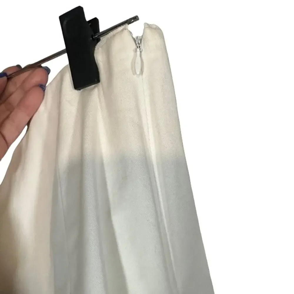Tahari Bright White Cotton Blend Flared Pleated Side Zip Lined Skirt Women Sz 10
